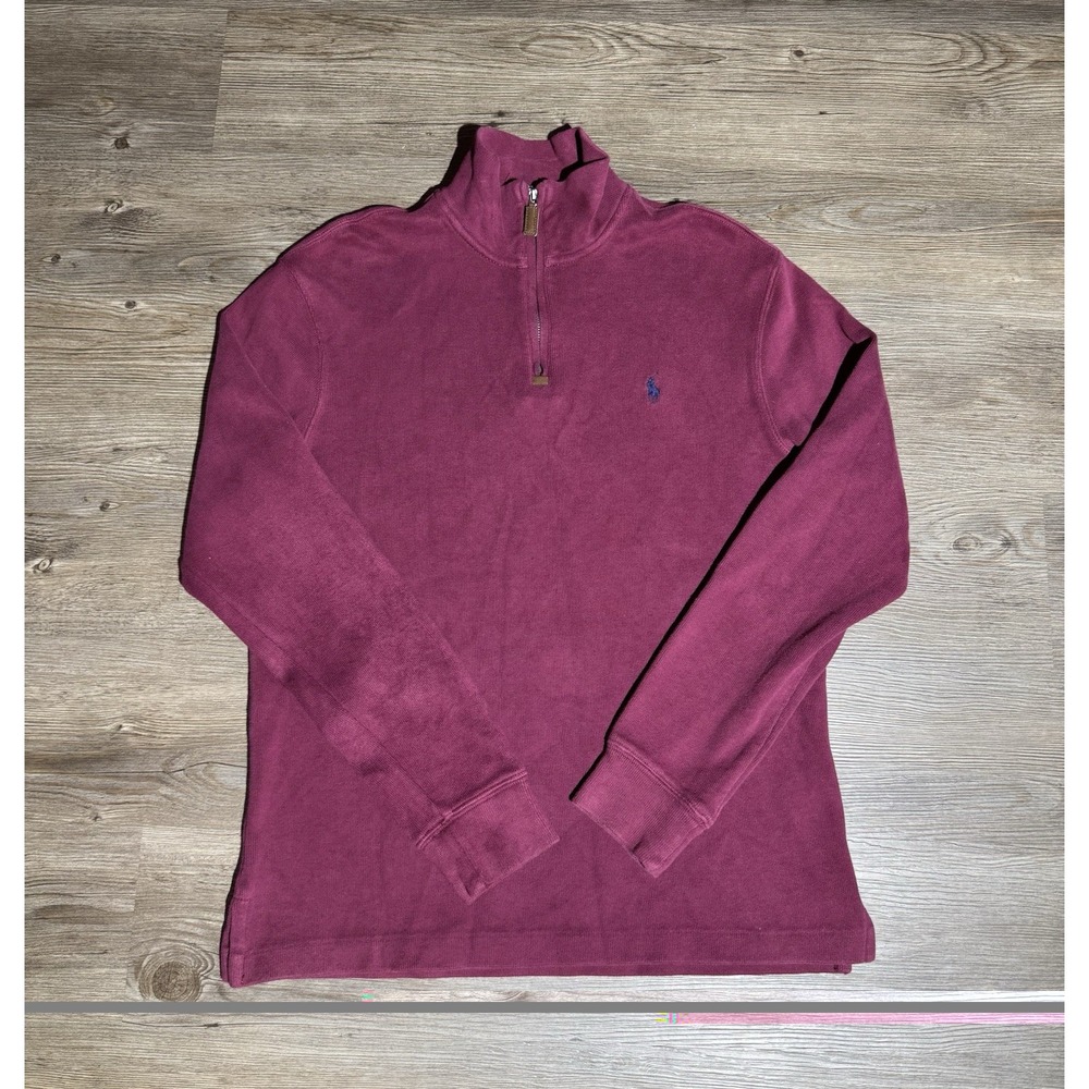 Polo Ralph Lauren Men's S Burgundy Quarter Zip Sweater 100% Cotton Pony logo